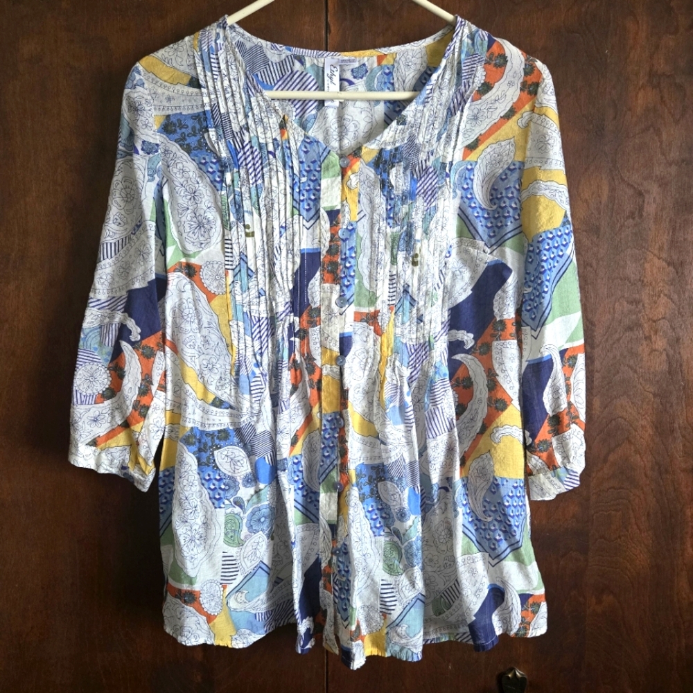 Ethyl Clothing Boho Ruffled Top, S (PTP=20.5")